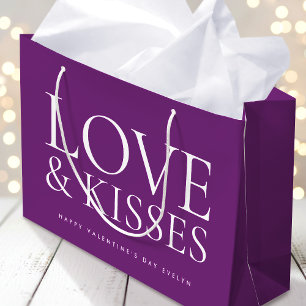 Frohen Valentinstag Liebe & Küsse Lila Große Geschenktüte