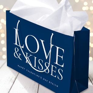 Frohen Valentinstag Liebe & Küsse Navy Blau Große Geschenktüte