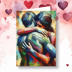Frohen Valentinstag   Liebende umarmen sich  Karte