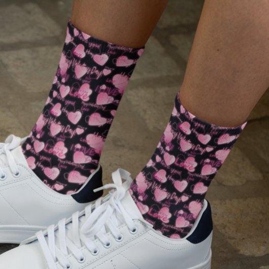 Frohen Valentinstag Liebesschrift Rosa Herzen Socken