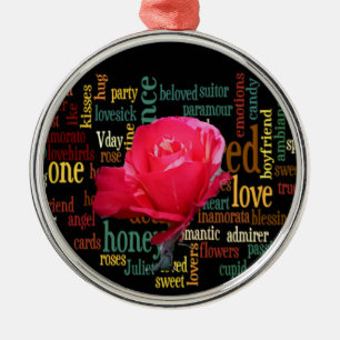 Frohen Valentinstag mit eleganten roten Rosen Silbernes Ornament