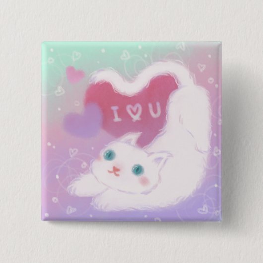 Frohen Valentinstag mit flauschiger weißer Katze Button (Vorderseite)