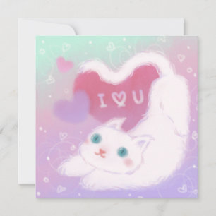 Frohen Valentinstag mit flauschiger weißer Katze Einladung