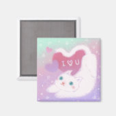 Frohen Valentinstag mit flauschiger weißer Katze Magnet (Vorderseite/Rückseite)