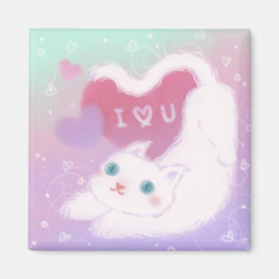 Frohen Valentinstag mit flauschiger weißer Katze Magnet