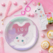 Frohen Valentinstag mit flauschiger weißer Katze Pappteller (Party)