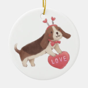 Frohen Valentinstag mit Welpe Keramik Ornament