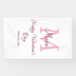 Frohen Valentinstag Monogramm rosa Name Liebe Mädc Banner
