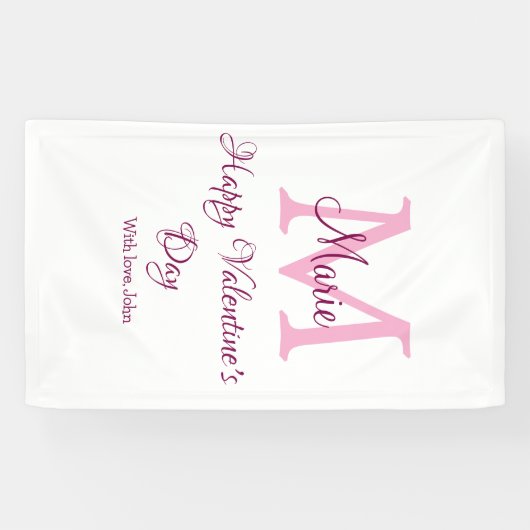 Frohen Valentinstag Monogramm rosa Name Liebe Mädc Banner (Horizontal)