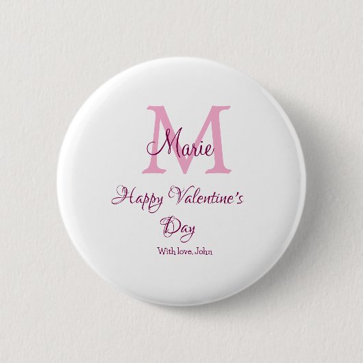 Frohen Valentinstag Monogramm rosa Name Liebe Mädc Button (Vorderseite)