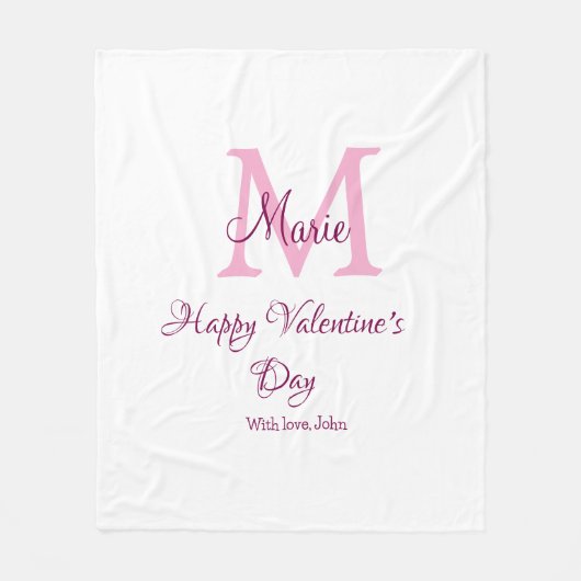 Frohen Valentinstag Monogramm rosa Name Liebe Mädc Fleecedecke (Vorderseite)