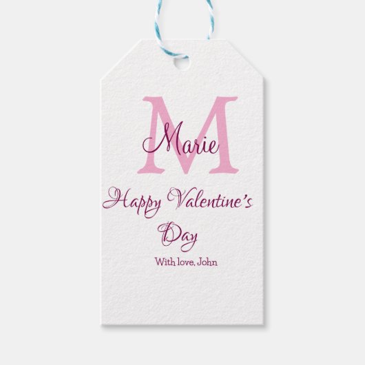 Frohen Valentinstag Monogramm rosa Name Liebe Mädc Geschenkanhänger (Vorderseite)
