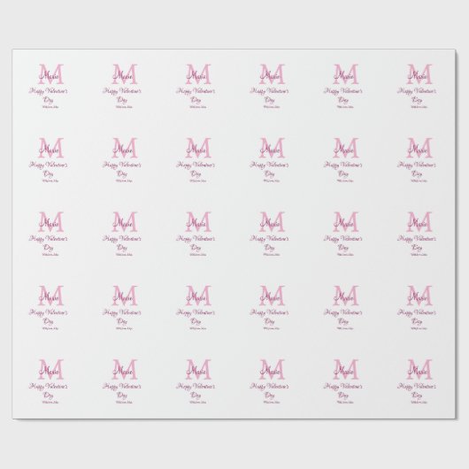 Frohen Valentinstag Monogramm rosa Name Liebe Mädc Geschenkpapier (Flach)