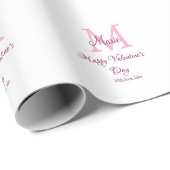 Frohen Valentinstag Monogramm rosa Name Liebe Mädc Geschenkpapier (Rolleneckpunkt)