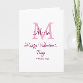 Frohen Valentinstag Monogramm rosa Name Liebe Mädc Karte