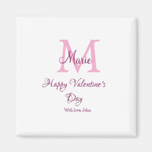 Frohen Valentinstag Monogramm rosa Name Liebe Mädc Magnet (Vorne)