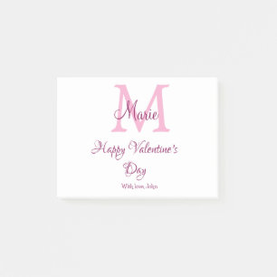 Frohen Valentinstag Monogramm rosa Name Liebe Mädc Post-it Klebezettel