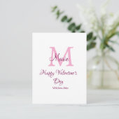 Frohen Valentinstag Monogramm rosa Name Liebe Mädc Postkarte (Stehend Vorderseite)