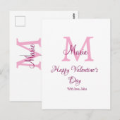 Frohen Valentinstag Monogramm rosa Name Liebe Mädc Postkarte (Vorne/Hinten)