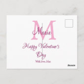 Frohen Valentinstag Monogramm rosa Name Liebe Mädc Postkarte (Rückseite)