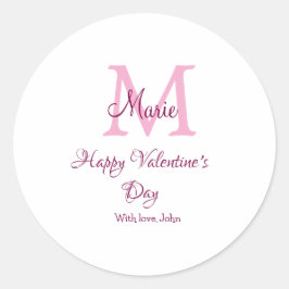 Frohen Valentinstag Monogramm rosa Name Liebe Mädc Runder Aufkleber