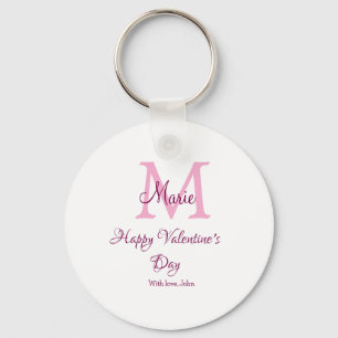 Frohen Valentinstag Monogramm rosa Name Liebe Mädc Schlüsselanhänger