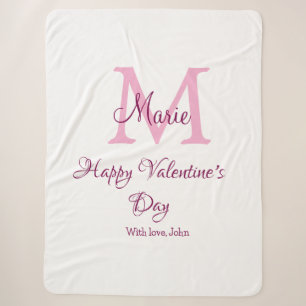 Frohen Valentinstag Monogramm rosa Name Liebe Mädc Sherpadecke