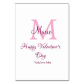 Frohen Valentinstag Monogramm rosa Name Liebe Mädc Tischnummer (Rückseite)