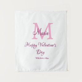 Frohen Valentinstag Monogramm rosa Name Liebe Mädc Wandteppich