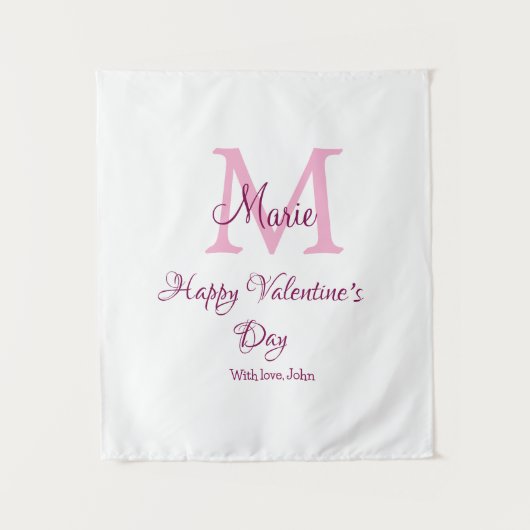 Frohen Valentinstag Monogramm rosa Name Liebe Mädc Wandteppich (Vorderseite)