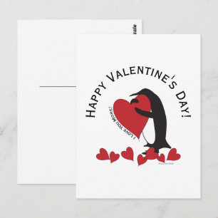 Frohen Valentinstag! Pinguin und rotes Herz Postkarte