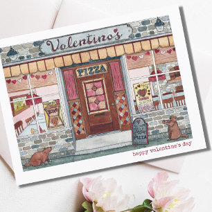 Frohen Valentinstag Pizzeria Aquarell Karte