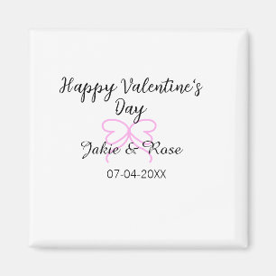 Frohen Valentinstag rosa Herz-Schleifen-Name Datum Magnet
