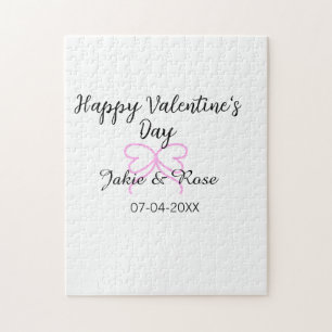 Frohen Valentinstag rosa Herz-Schleifen-Name Datum Puzzle