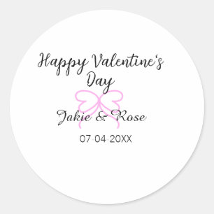 Frohen Valentinstag rosa Herz-Schleifen-Name Datum Runder Aufkleber