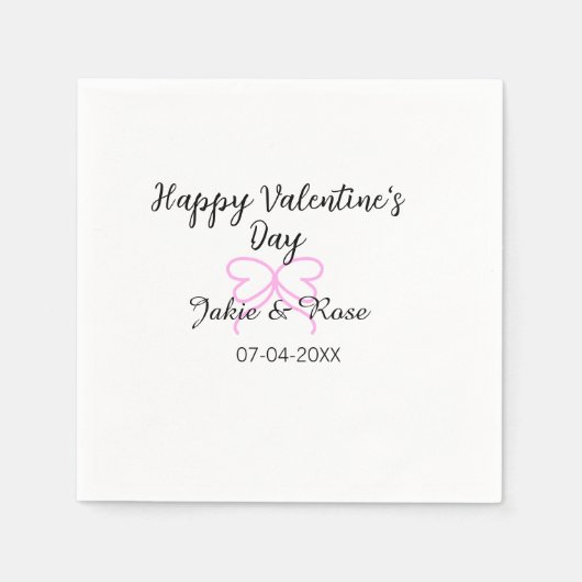 Frohen Valentinstag rosa Herz-Schleifen-Name Datum Serviette (Vorderseite)
