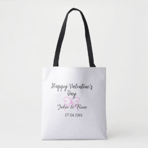 Frohen Valentinstag rosa Herz-Schleifen-Name Datum Tasche