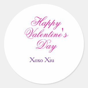 Frohen Valentinstag rosa lila xoxo Liebe Name c Runder Aufkleber