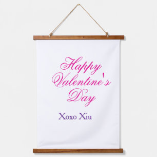 Frohen Valentinstag rosa lila xoxo Liebe Name c Wandteppich Mit Holzrahmen