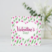 Frohen Valentinstag rosa Tulpen Feiertagskarte (Stehend Vorderseite)