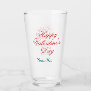Frohen Valentinstag rot blau xoxo Liebe Name Glas