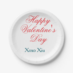 Frohen Valentinstag rot blau xoxo Liebe name  Pappteller