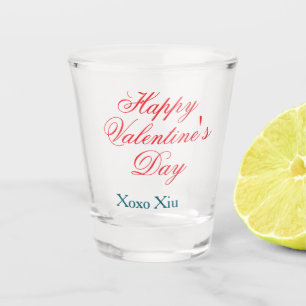 Frohen Valentinstag rot blau xoxo Liebe Name Schnapsglas