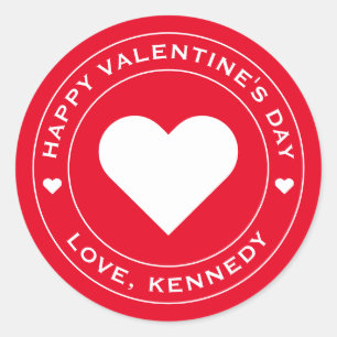 Frohen Valentinstag Rot Weiß Herz Einzigartig Chic Runder Aufkleber