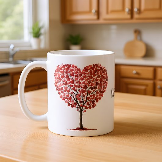 Frohen Valentinstag Rote Herzen Baum Kaffeetasse