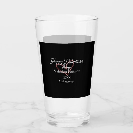 Frohen Valentinstag rotes Glitterherz schwarzer Na Glas (Vorderseite)