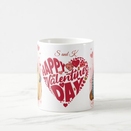 Frohen Valentinstag Rotes Herz und Name Kaffeetasse (Mittel)