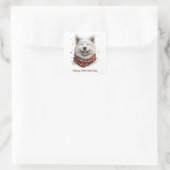 Frohen Valentinstag Samojede-Hund Quadratischer Aufkleber (Tasche)