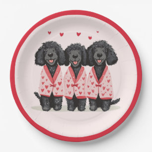 Frohen Valentinstag Schwarze Standard Pudel Hunde Pappteller