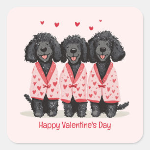 Frohen Valentinstag Schwarze Standard Pudel Hunde Quadratischer Aufkleber